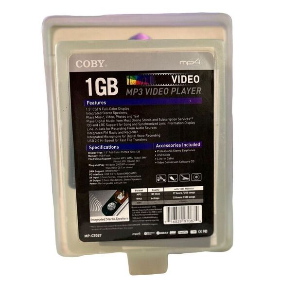 Sealed Coby 1GB MP4 FM e-Book Audio Video Player MP-C7087 Color - Picture 2 of 6